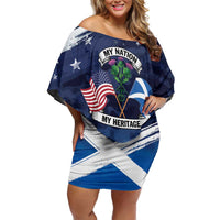 USA Scotland Flag Family Matching Off Shoulder Short Dress and Hawaiian Shirt My Nation My Heritage