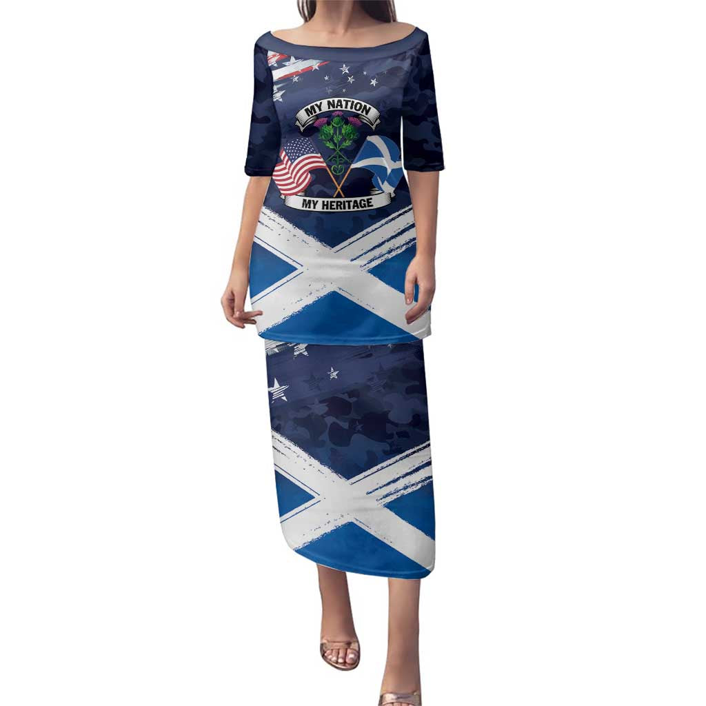 USA Scotland Flag Family Matching Puletasi and Hawaiian Shirt My Nation My Heritage