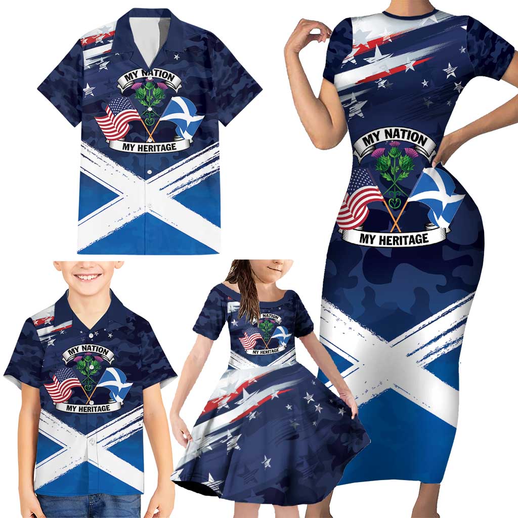 USA Scotland Flag Family Matching Short Sleeve Bodycon Dress and Hawaiian Shirt My Nation My Heritage