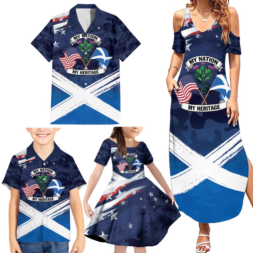 USA Scotland Flag Family Matching Summer Maxi Dress and Hawaiian Shirt My Nation My Heritage