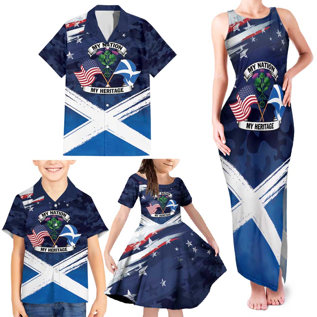 USA Scotland Flag Family Matching Tank Maxi Dress and Hawaiian Shirt My Nation My Heritage