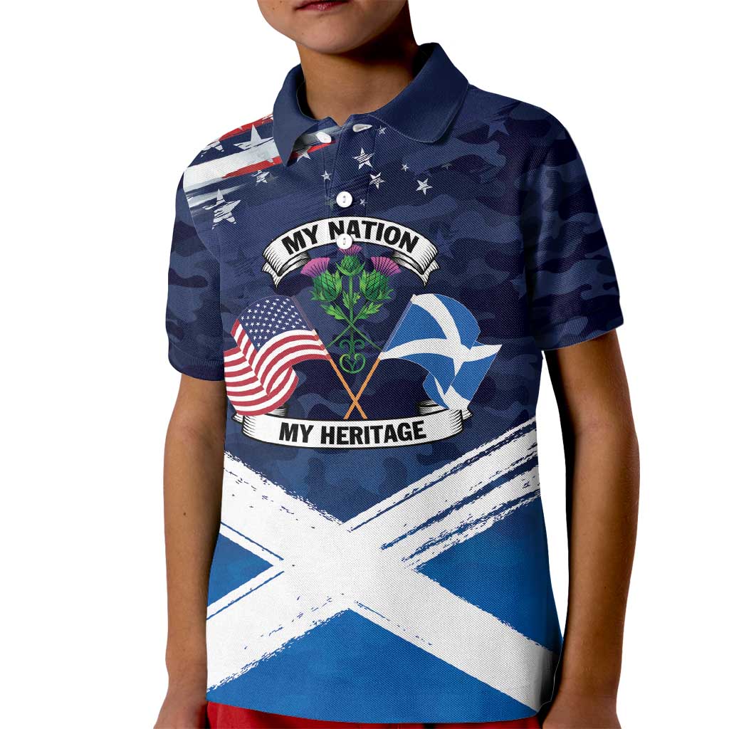 USA Scotland Flag Kid Polo Shirt My Nation My Heritage
