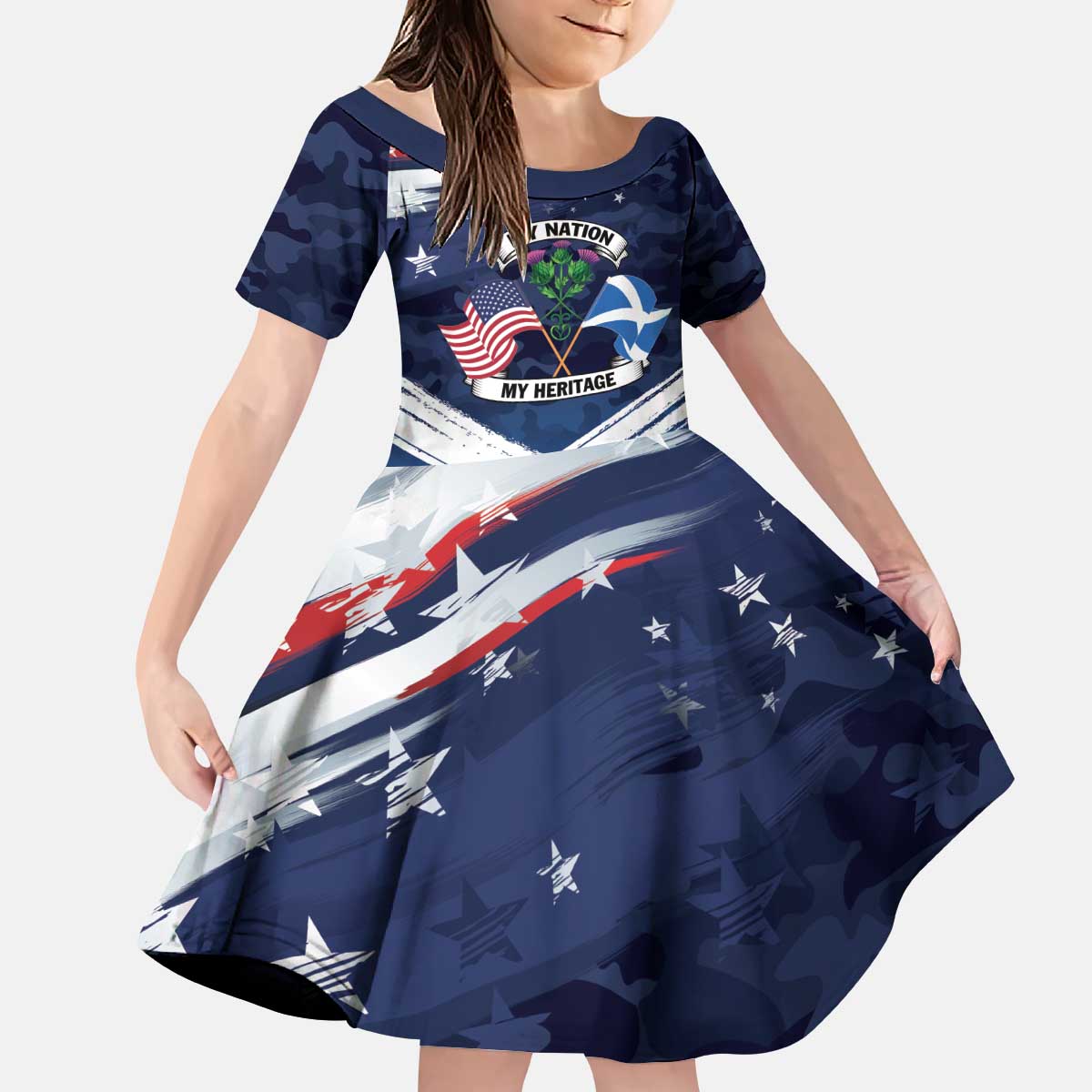 USA Scotland Flag Kid Short Sleeve Dress My Nation My Heritage
