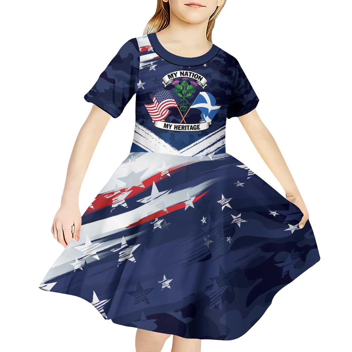 USA Scotland Flag Kid Short Sleeve Dress My Nation My Heritage