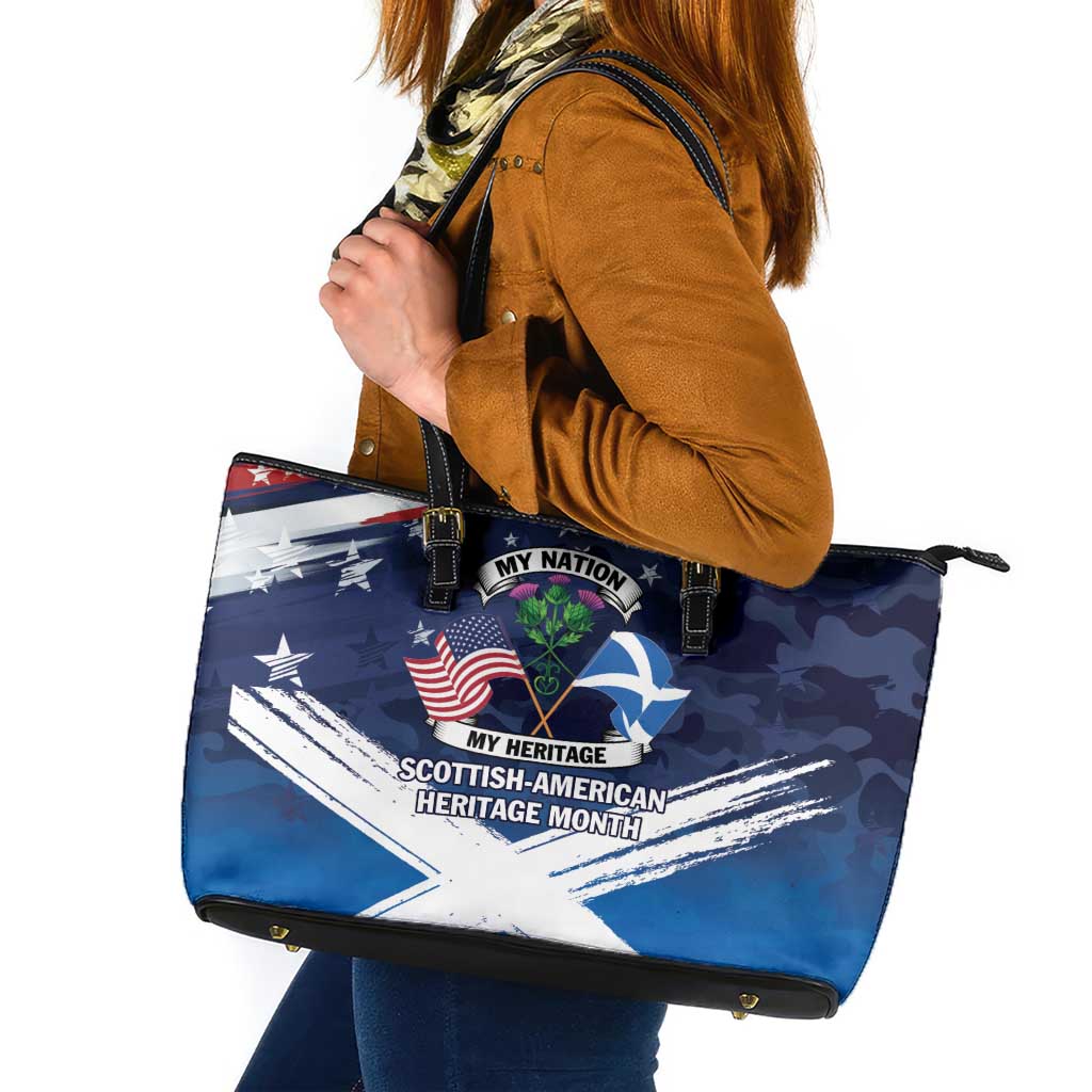 USA Scotland Flag Leather Tote Bag My Nation My Heritage