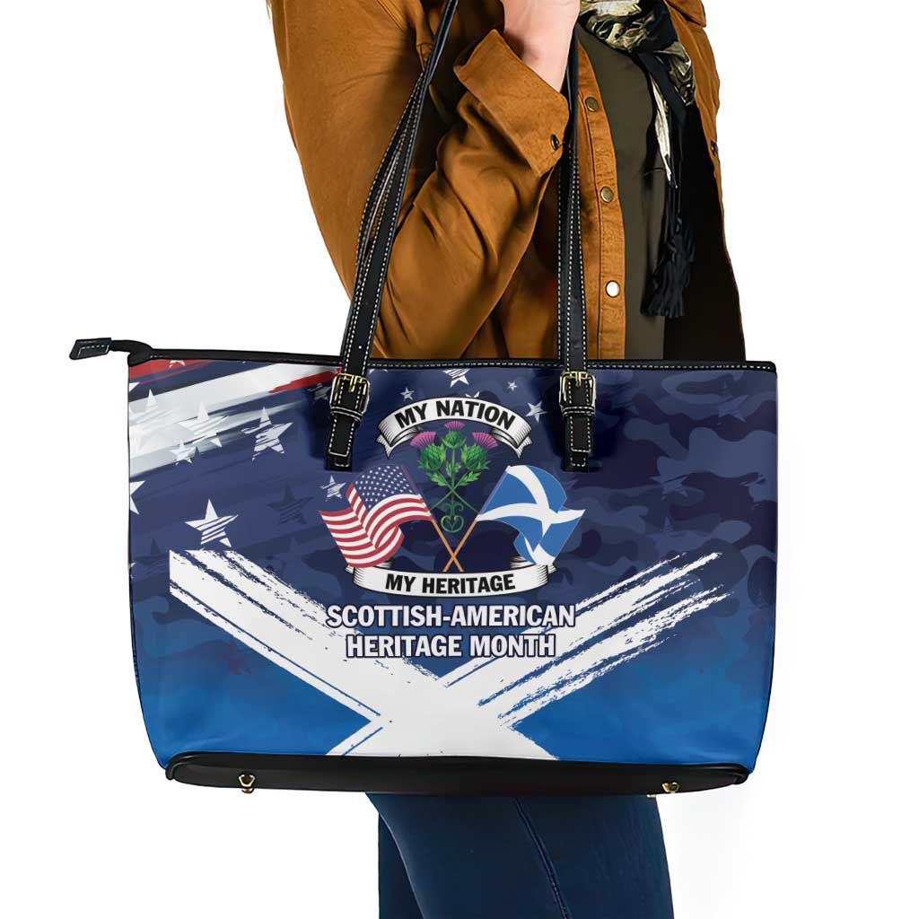 USA Scotland Flag Leather Tote Bag My Nation My Heritage