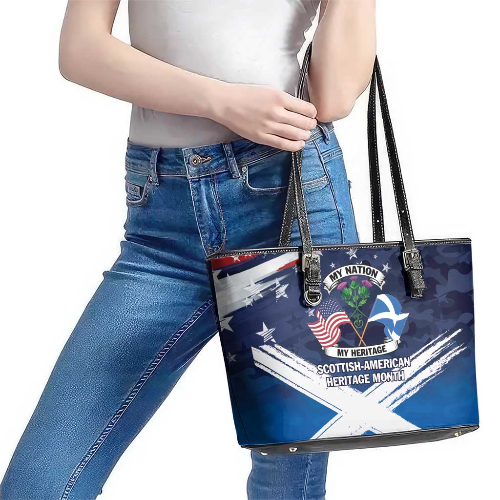 USA Scotland Flag Leather Tote Bag My Nation My Heritage