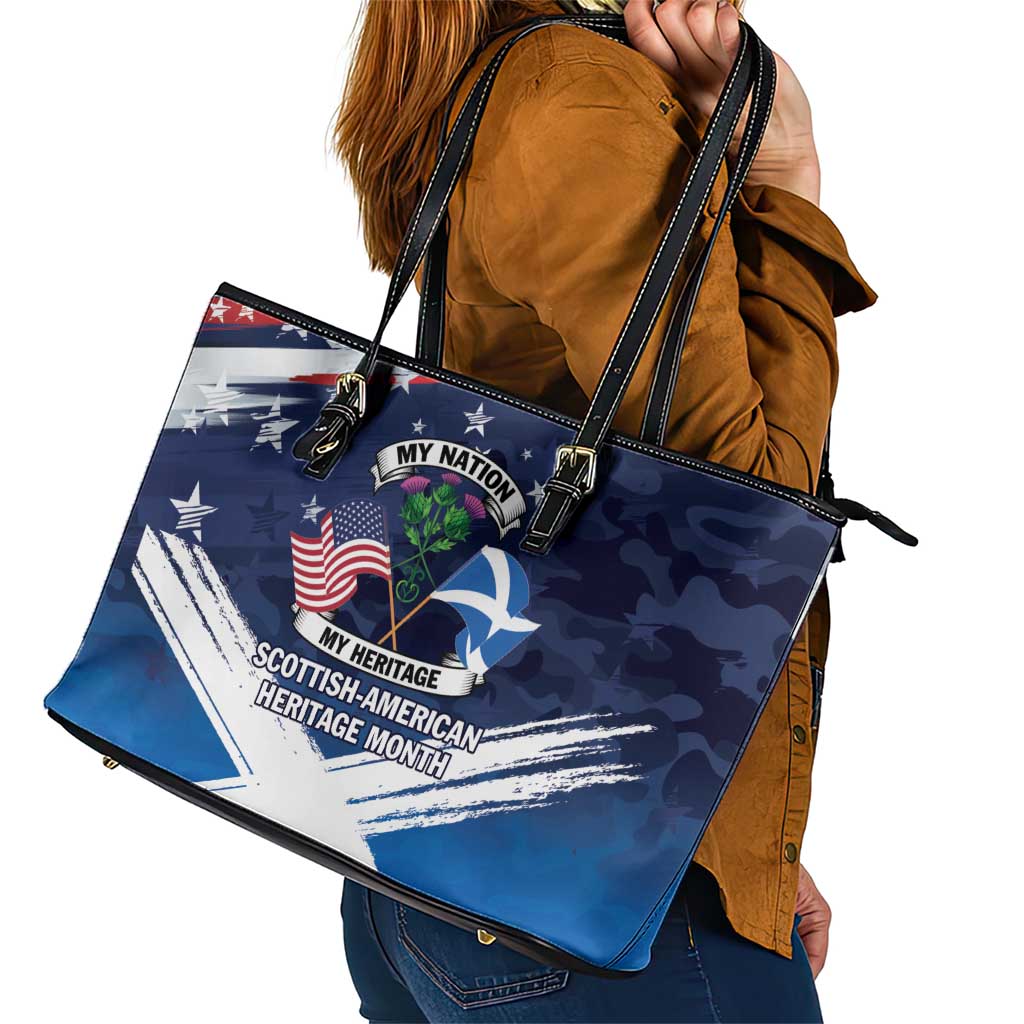 USA Scotland Flag Leather Tote Bag My Nation My Heritage