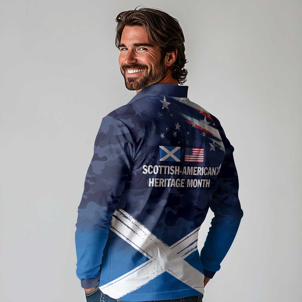 USA Scotland Flag Long Sleeve Polo Shirt My Nation My Heritage