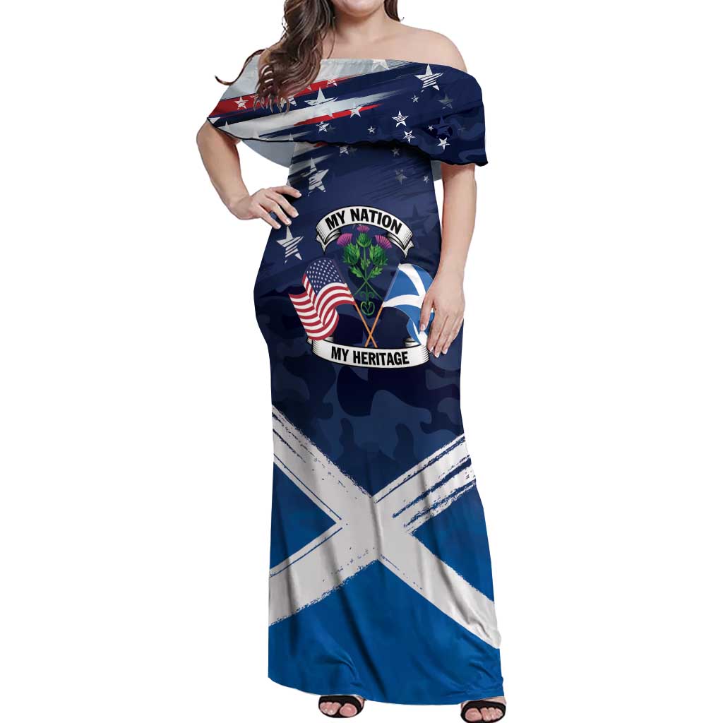 USA Scotland Flag Off Shoulder Maxi Dress My Nation My Heritage
