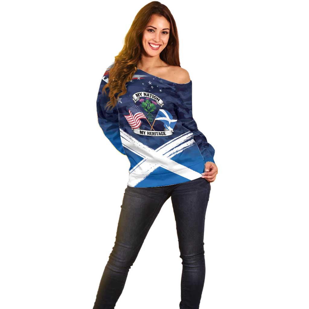 USA Scotland Flag Off Shoulder Sweater My Nation My Heritage