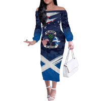 USA Scotland Flag Off The Shoulder Long Sleeve Dress My Nation My Heritage