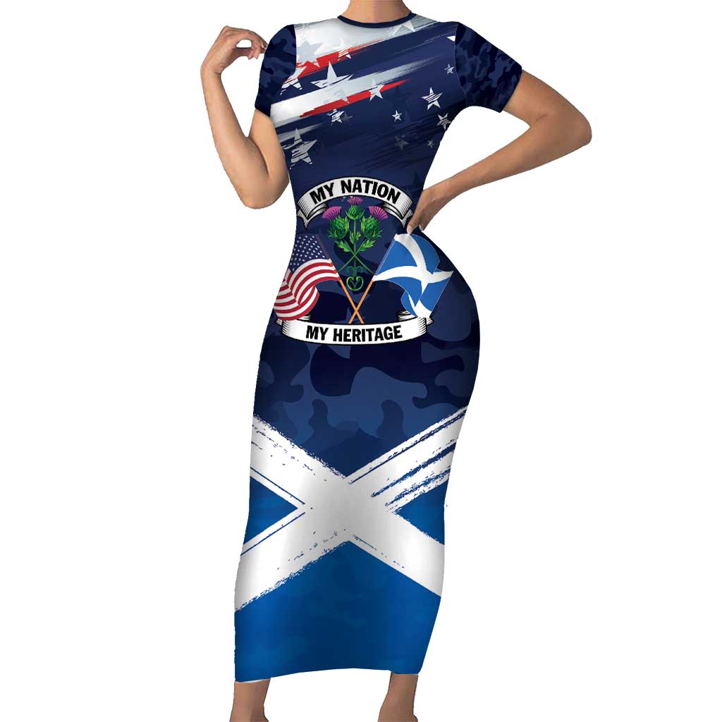 USA Scotland Flag Short Sleeve Bodycon Dress My Nation My Heritage