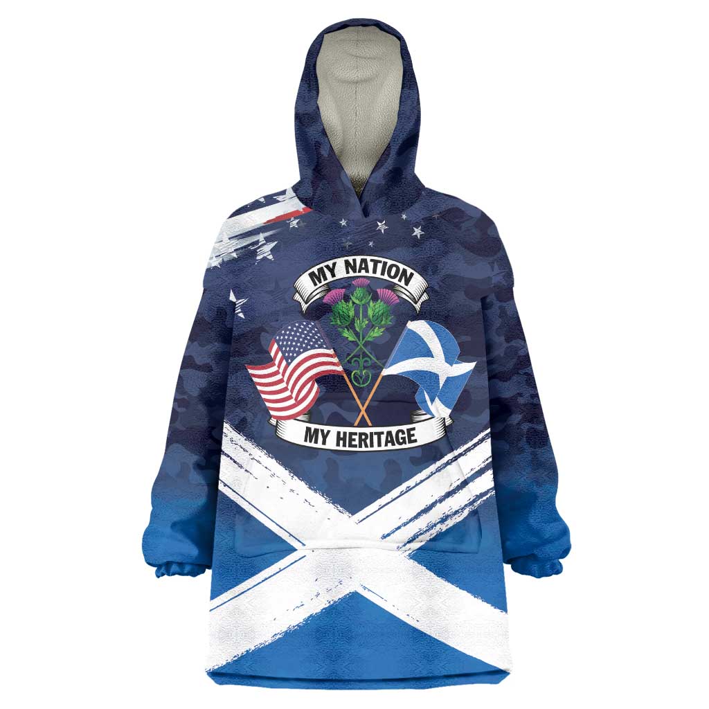 USA Scotland Flag Wearable Blanket Hoodie My Nation My Heritage