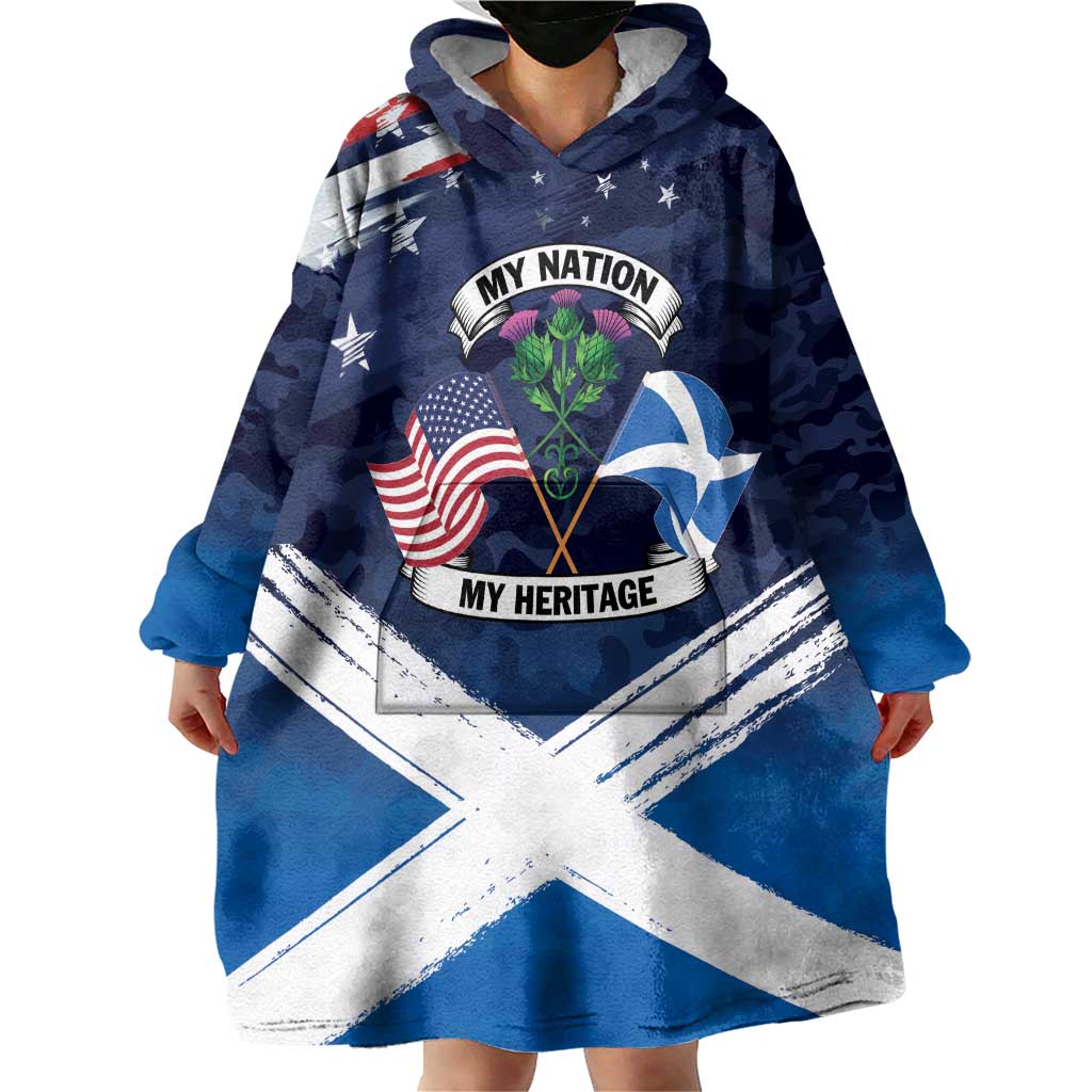 USA Scotland Flag Wearable Blanket Hoodie My Nation My Heritage