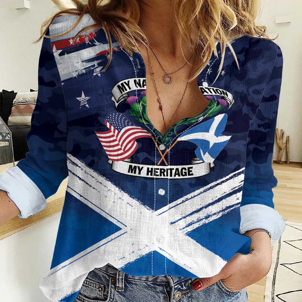 USA Scotland Flag Women Casual Shirt My Nation My Heritage