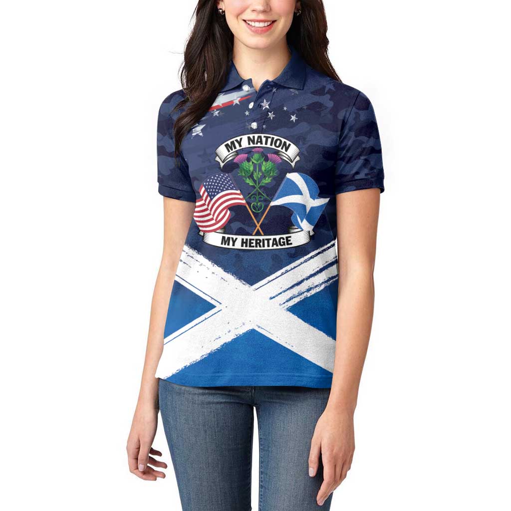 USA Scotland Flag Women Polo Shirt My Nation My Heritage