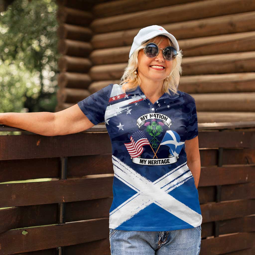 USA Scotland Flag Women Polo Shirt My Nation My Heritage