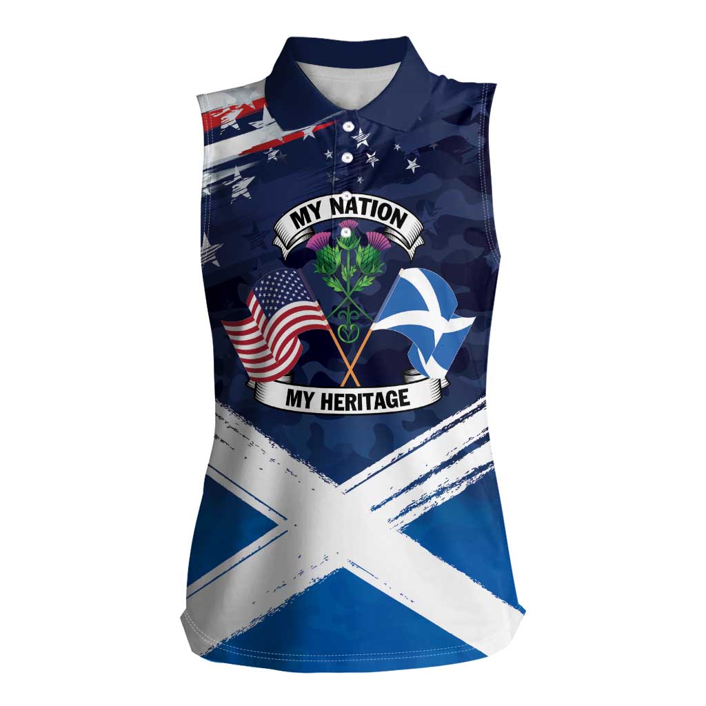 USA Scotland Flag Women Sleeveless Polo Shirt My Nation My Heritage