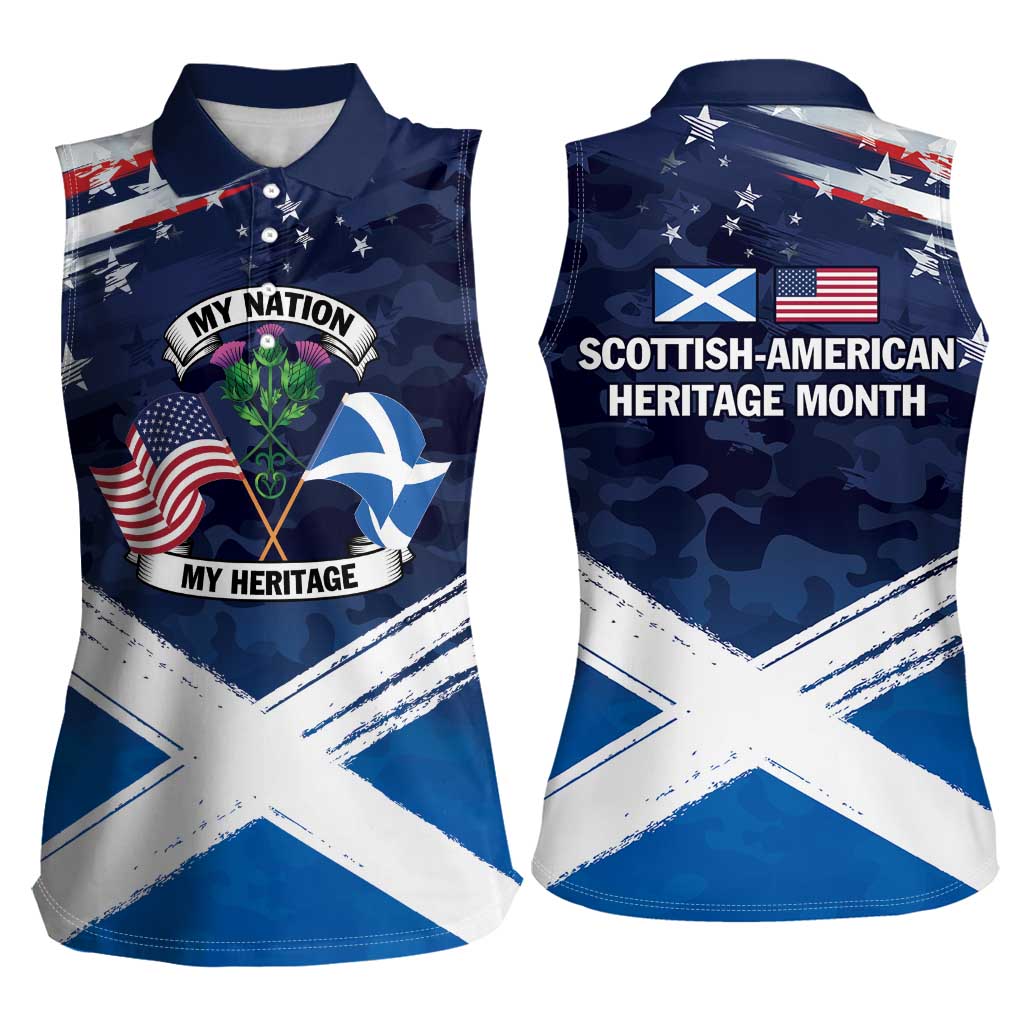 USA Scotland Flag Women Sleeveless Polo Shirt My Nation My Heritage
