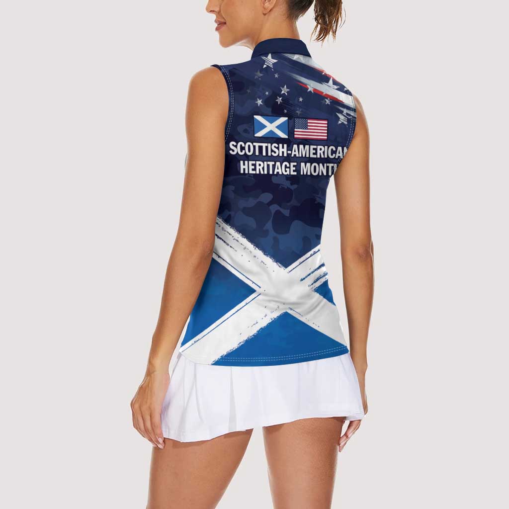 USA Scotland Flag Women Sleeveless Polo Shirt My Nation My Heritage