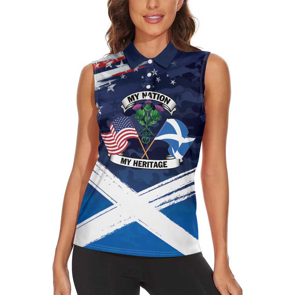 USA Scotland Flag Women Sleeveless Polo Shirt My Nation My Heritage