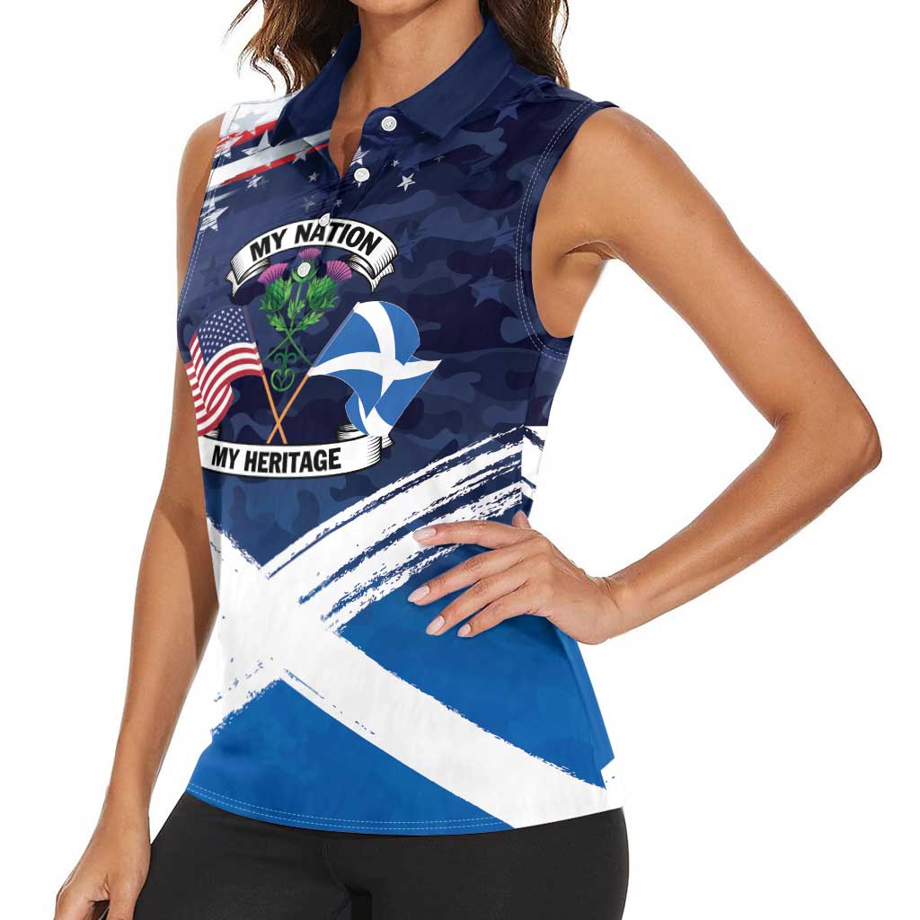 USA Scotland Flag Women Sleeveless Polo Shirt My Nation My Heritage