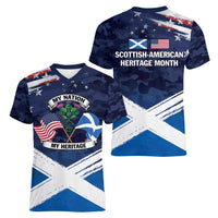 USA Scotland Flag Women V-Neck T-Shirt My Nation My Heritage