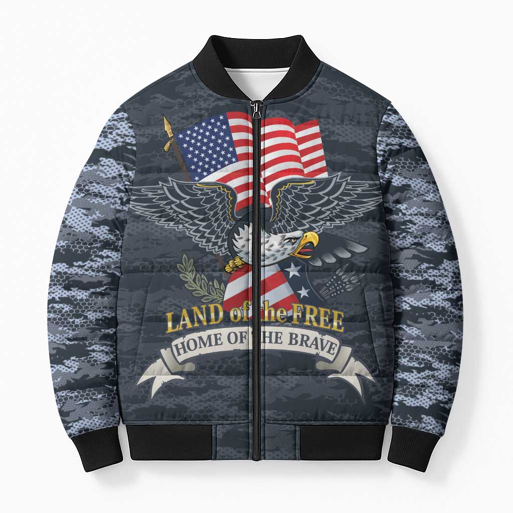 Brave Souls Remembered Patriotic Military Tribute Art Bomber Puffer Jacket