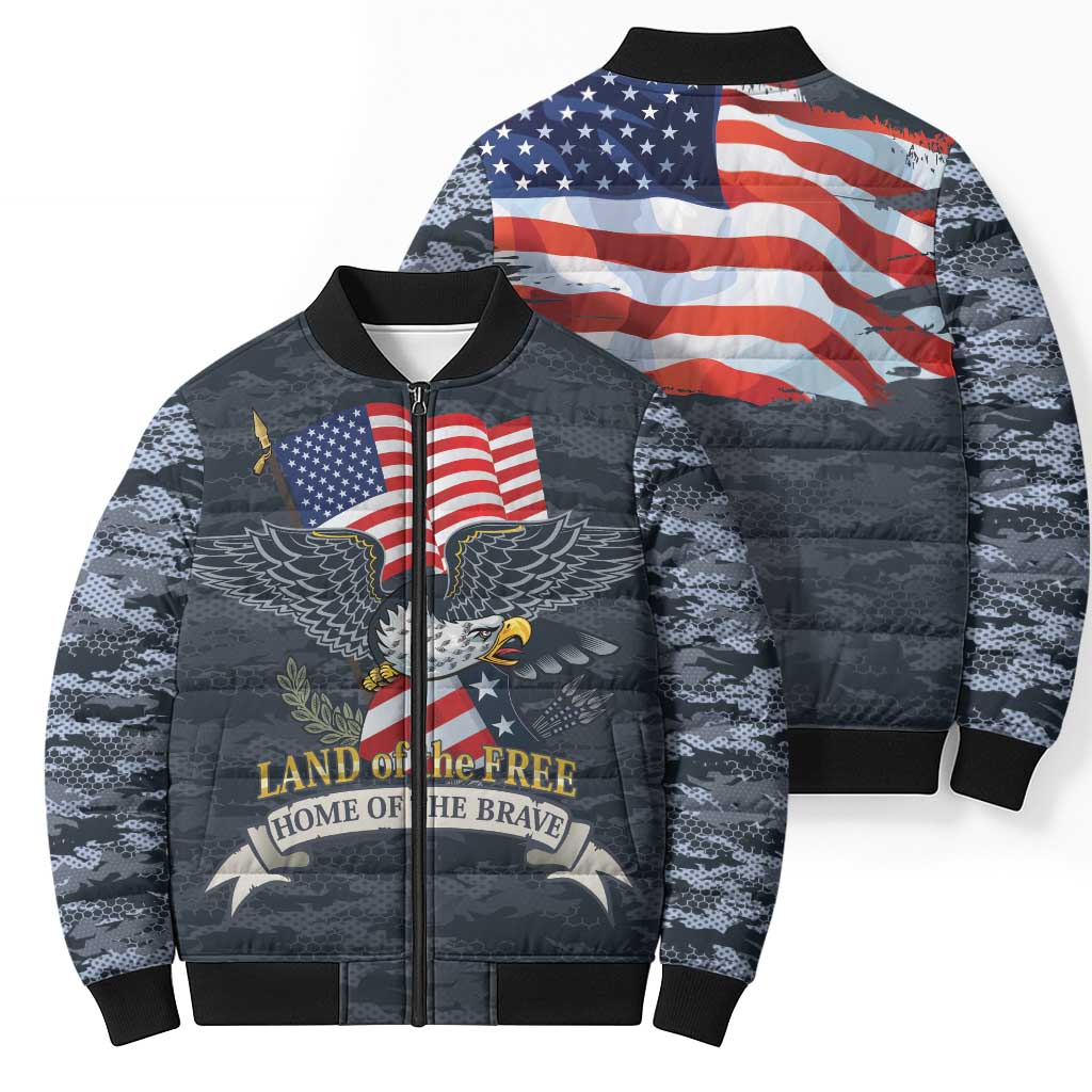 Brave Souls Remembered Patriotic Military Tribute Art Bomber Puffer Jacket