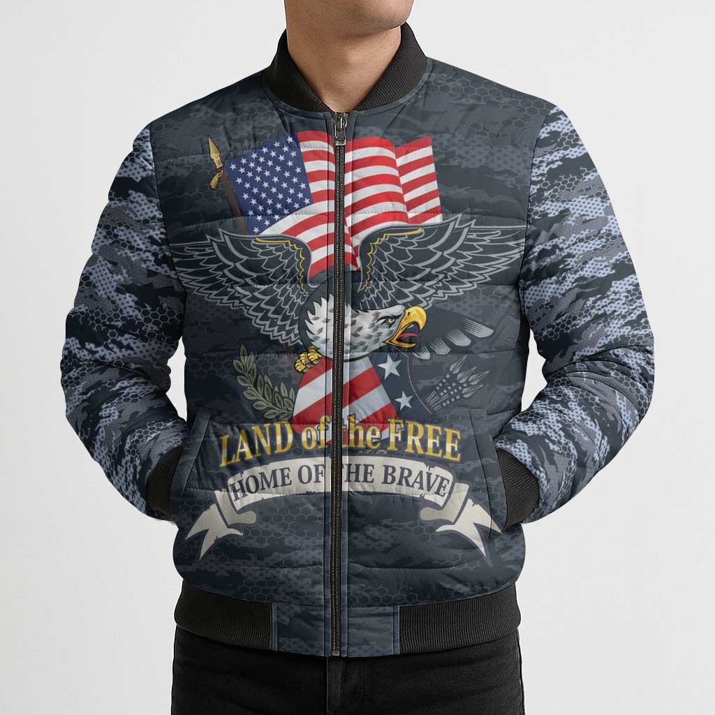 Brave Souls Remembered Patriotic Military Tribute Art Bomber Puffer Jacket