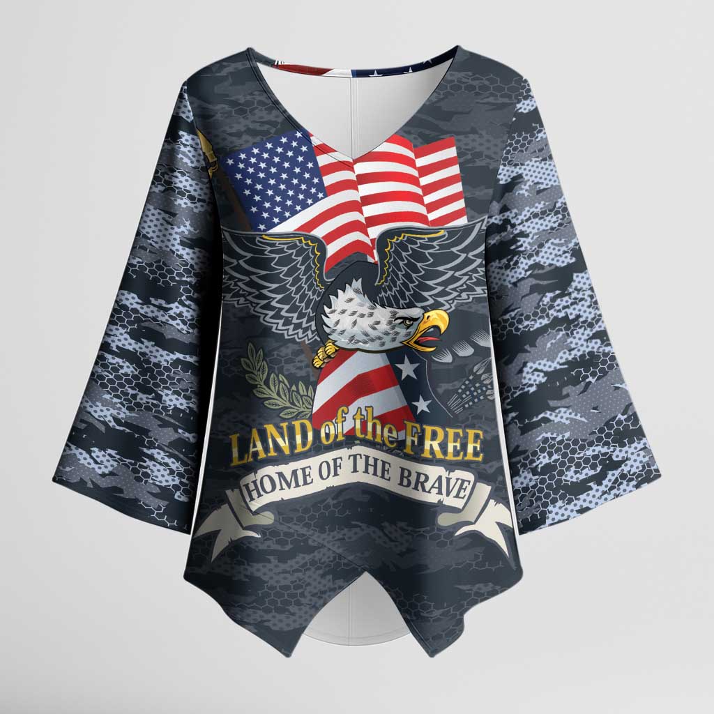 Brave Souls Remembered Patriotic Military Tribute Art Kimono Sleeve Blouse