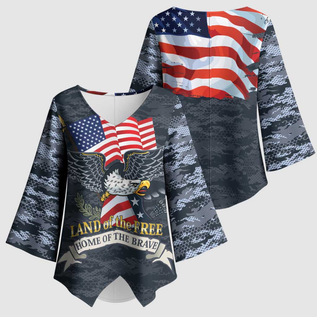 Brave Souls Remembered Patriotic Military Tribute Art Kimono Sleeve Blouse