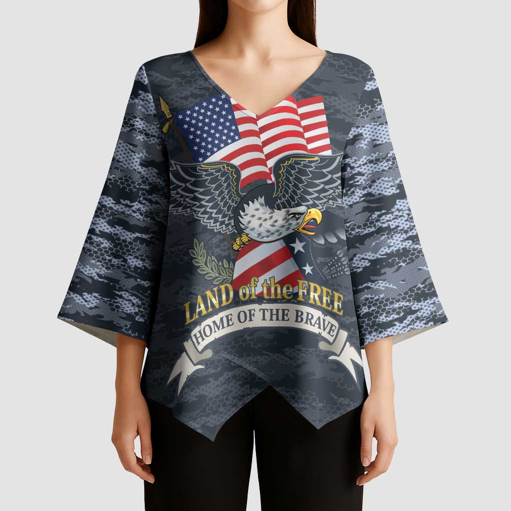 Brave Souls Remembered Patriotic Military Tribute Art Kimono Sleeve Blouse
