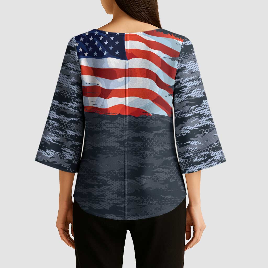 Brave Souls Remembered Patriotic Military Tribute Art Kimono Sleeve Blouse