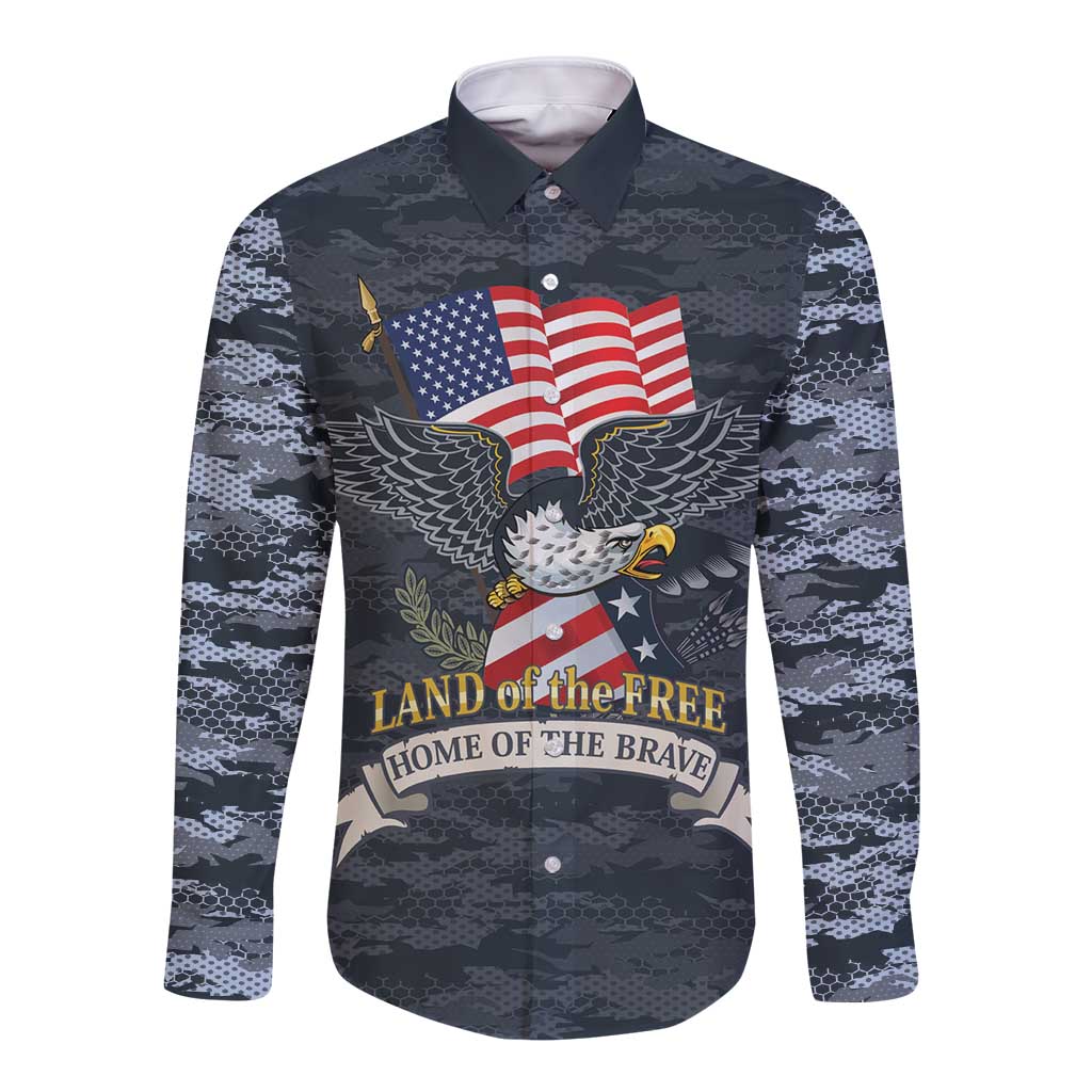 Brave Souls Remembered Patriotic Military Tribute Art Long Sleeve Button Shirt