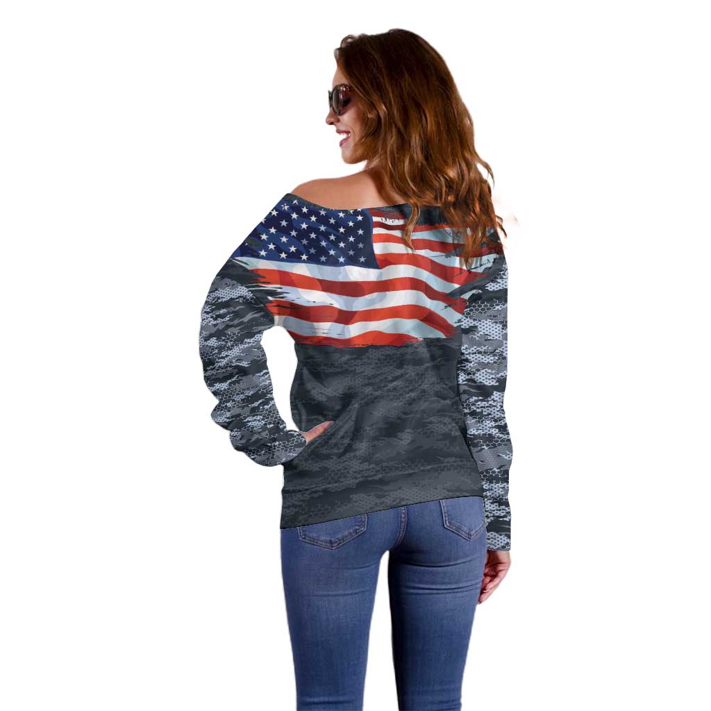 Brave Souls Remembered Patriotic Military Tribute Art Off Shoulder Sweater