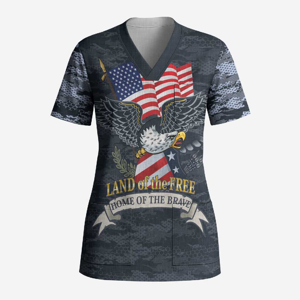 Brave Souls Remembered Patriotic Military Tribute Art Scrub Top