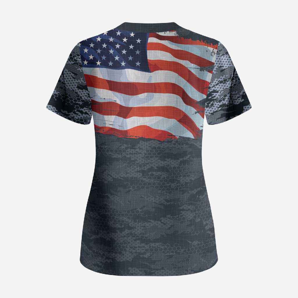 Brave Souls Remembered Patriotic Military Tribute Art Scrub Top