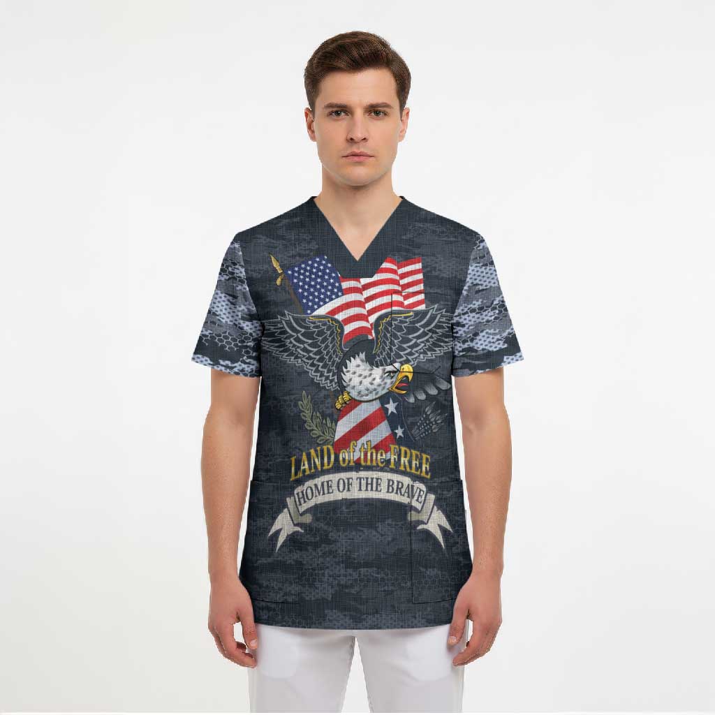 Brave Souls Remembered Patriotic Military Tribute Art Scrub Top