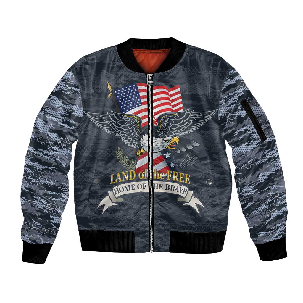 Brave Souls Remembered Patriotic Military Tribute Art Sleeve Zip Bomber Jacket