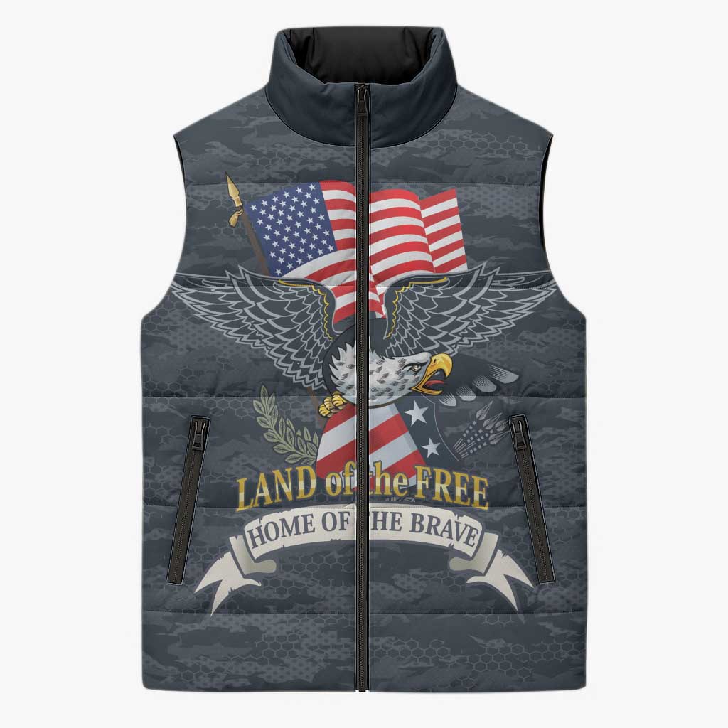 Brave Souls Remembered Patriotic Military Tribute Art Sleeveless Puffer Jacket