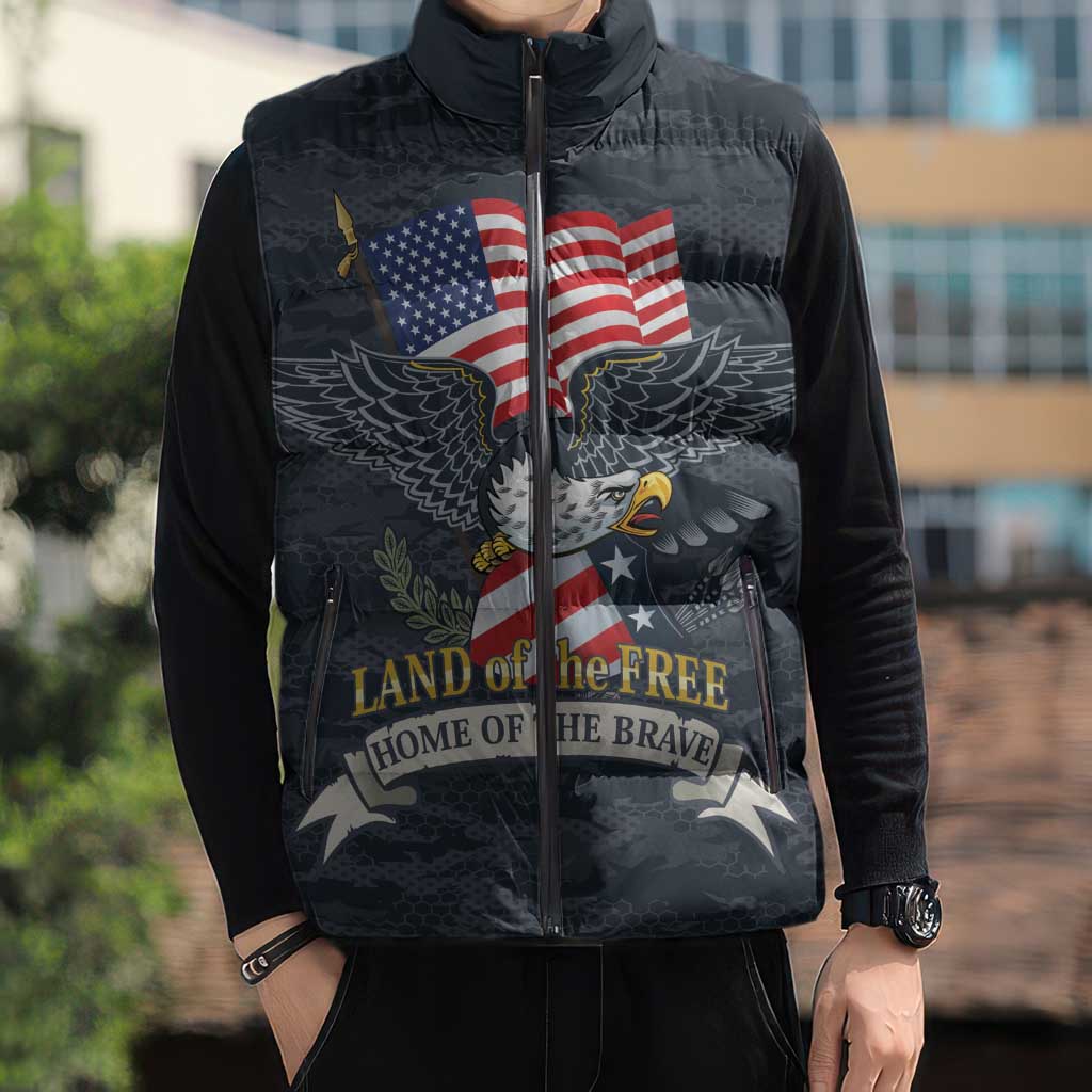 Brave Souls Remembered Patriotic Military Tribute Art Sleeveless Puffer Jacket