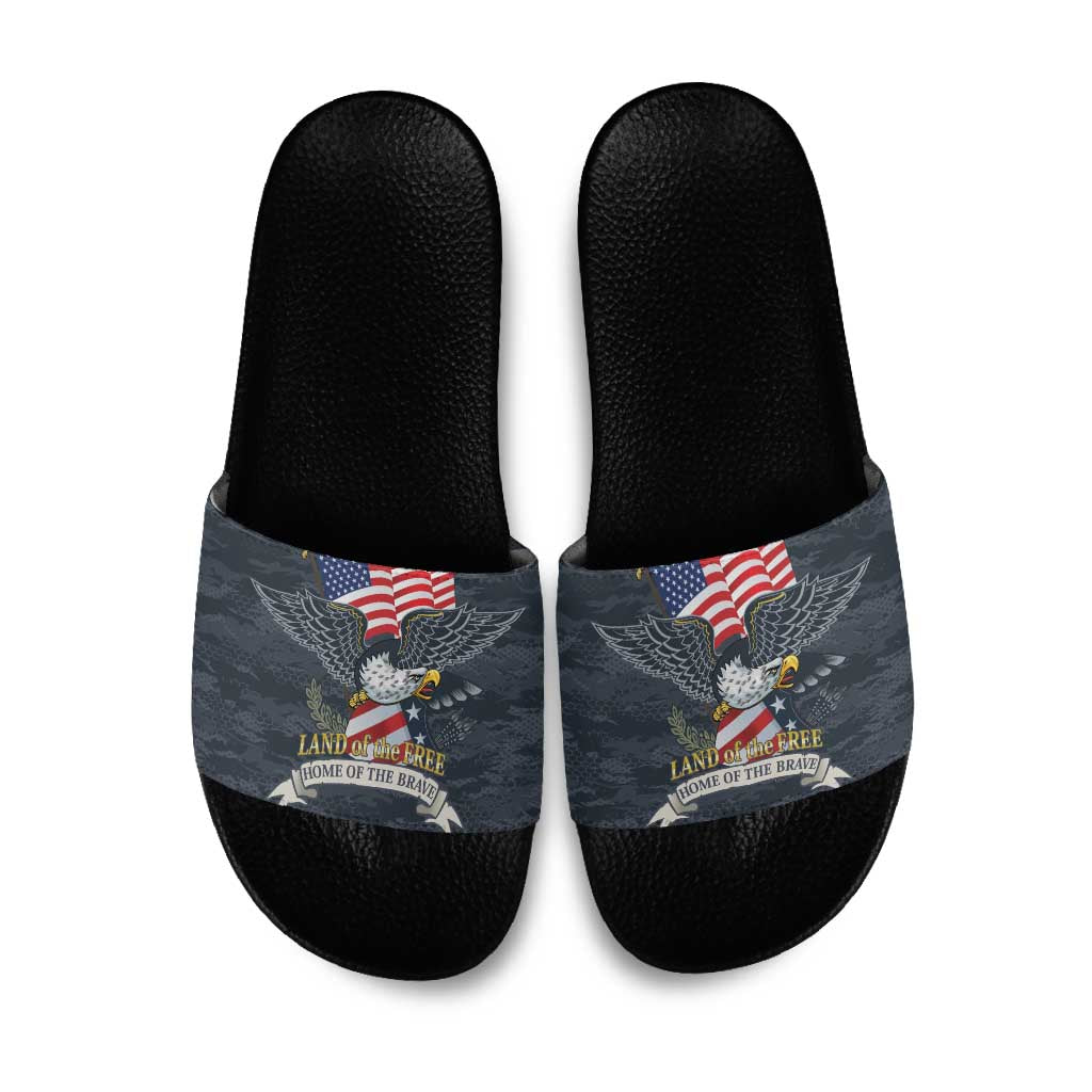 Brave Souls Remembered Patriotic Military Tribute Art Slide Sandals