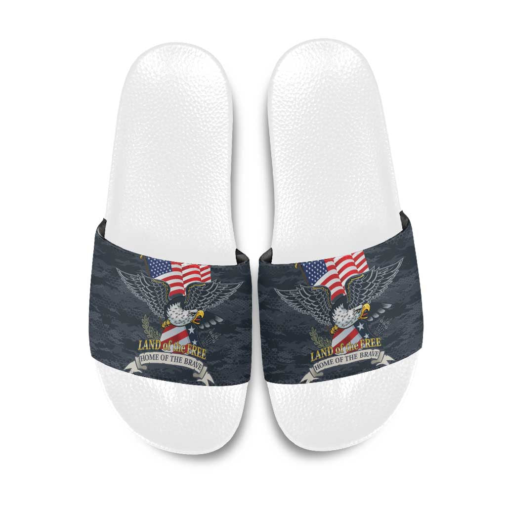 Brave Souls Remembered Patriotic Military Tribute Art Slide Sandals