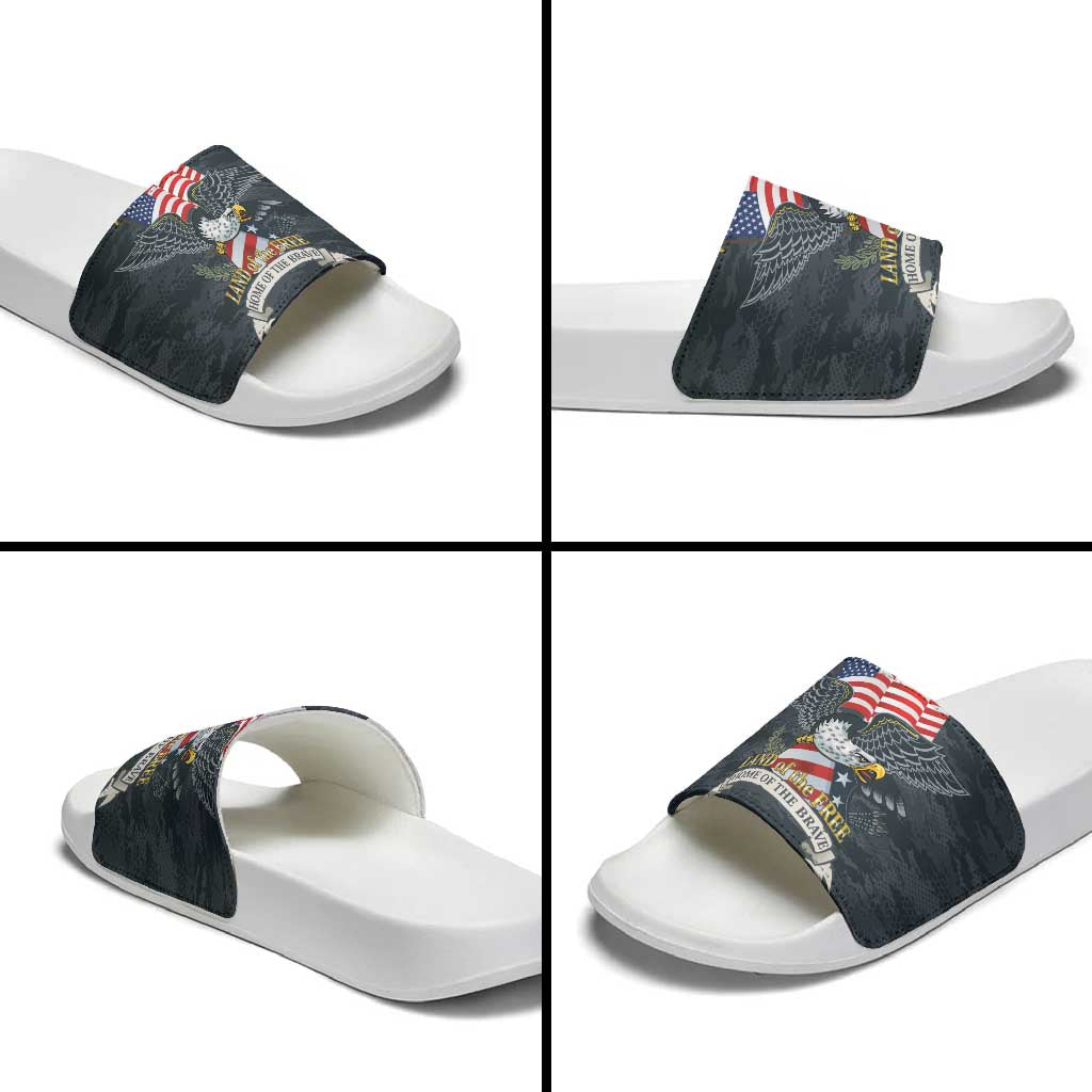 Brave Souls Remembered Patriotic Military Tribute Art Slide Sandals