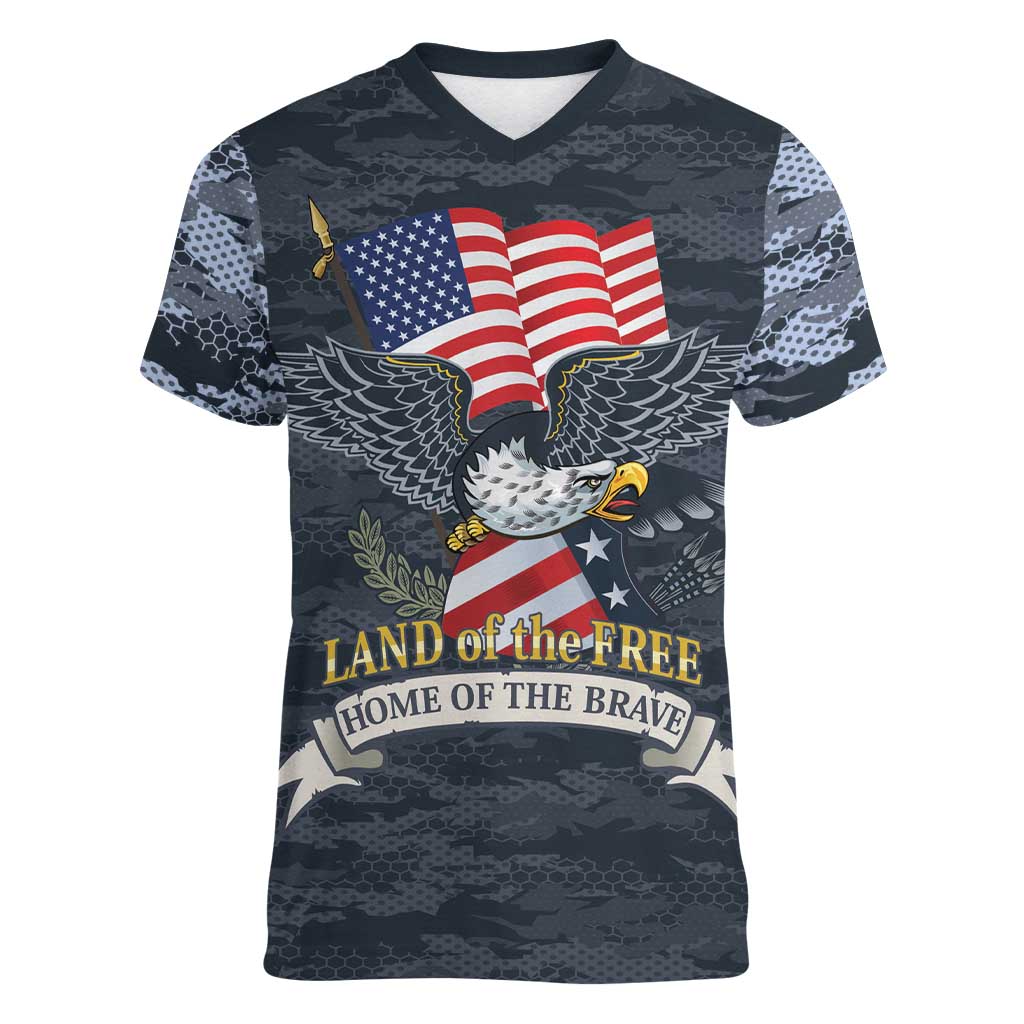 Brave Souls Remembered Patriotic Military Tribute Art Women V-Neck T-Shirt