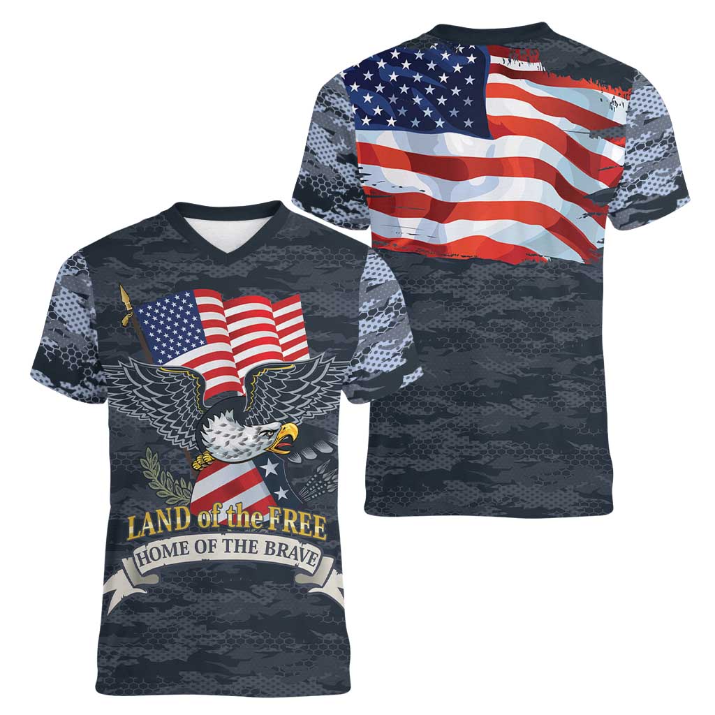 Brave Souls Remembered Patriotic Military Tribute Art Women V-Neck T-Shirt