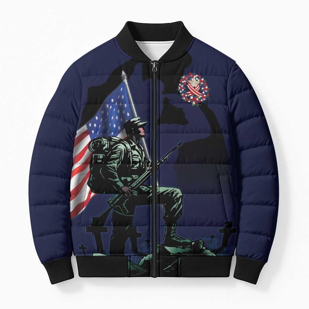 Memorial Day Veteran Remember and Honor Bomber Puffer Jacket