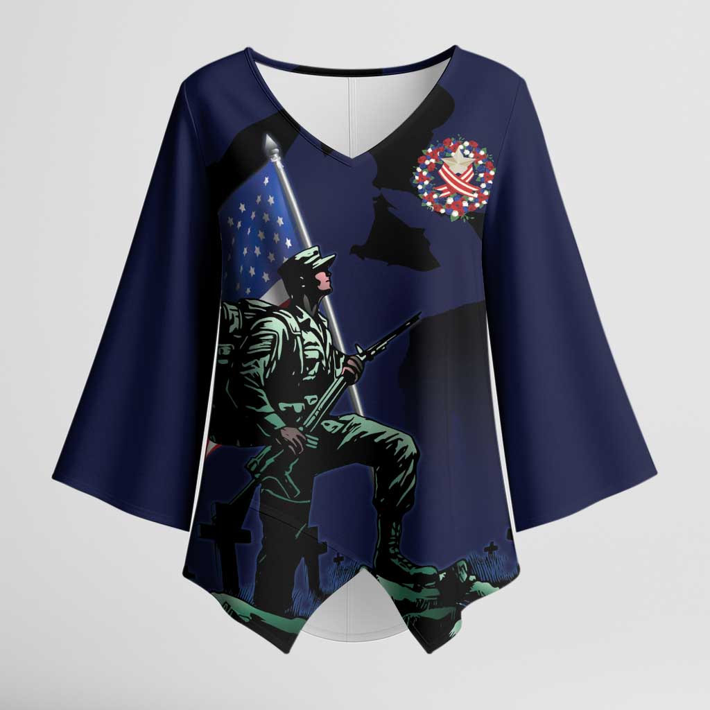 Memorial Day Veteran Remember and Honor Kimono Sleeve Blouse